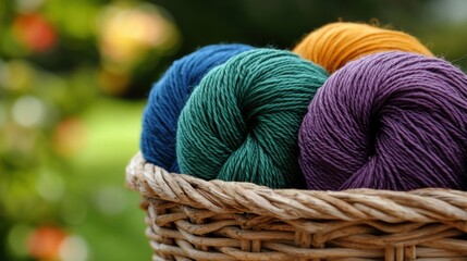 Wall Mural - a basket of yarns in a field