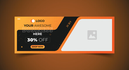 Wall Mural - business facebook cover page timeline web ad banner template with photo place modern layout with ora