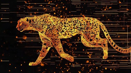 Wall Mural - Animated Golden Cheetah Running with Futuristic Particle Effects