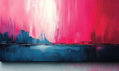 Poster - Abstract painting: pink, blue, textured strokes.