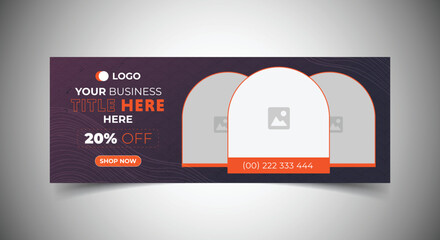 Wall Mural - business facebook cover page timeline web ad banner template with photo place modern layout with ora