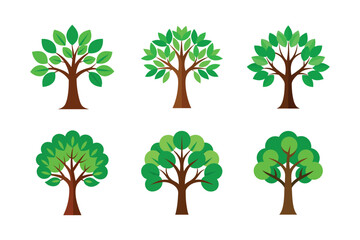 set of green trees vector art illustration