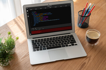 Software development programming on computer screen for modish application and program coding