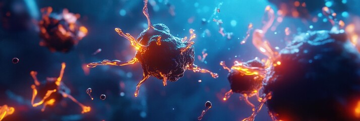 Leinwandbilder - Visualized antibodies engage with glowing viruses in a dynamic immune response. Generative AI