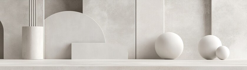 Wall Mural - Scandinavian-inspired minimalist design featuring geometric shapes in soft tones for clean text overlay