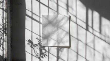 Wall Mural - Blank paper mockup, sunlight shadows, window, wall, interior design