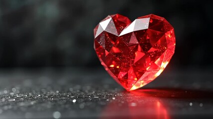 Wall Mural - Faceted crystal heart with a red glow, surrounded by soft bokeh lights, creating a warm and romantic atmosphere