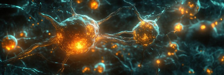 Leinwandbilder - Viruses invading cells highlighting the interaction between pathogens and host organisms. Generative AI
