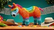 © DZIKRA  - Vibrant Pi?ata Surrounded by Colorful Decorations and Party Hats on a Festive Table Setting.