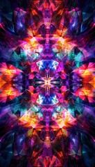 Poster - Abstract geometric pattern with kaleidoscopic colors and dynamic light effects in a digital creation