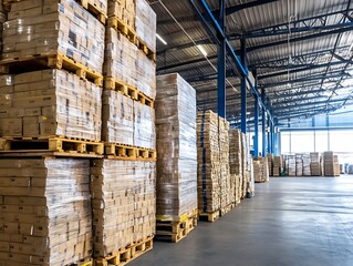 Leinwandbilder - Industrial Warehouse Interior with Stacked Pallets and Inventory Storage : Generative AI