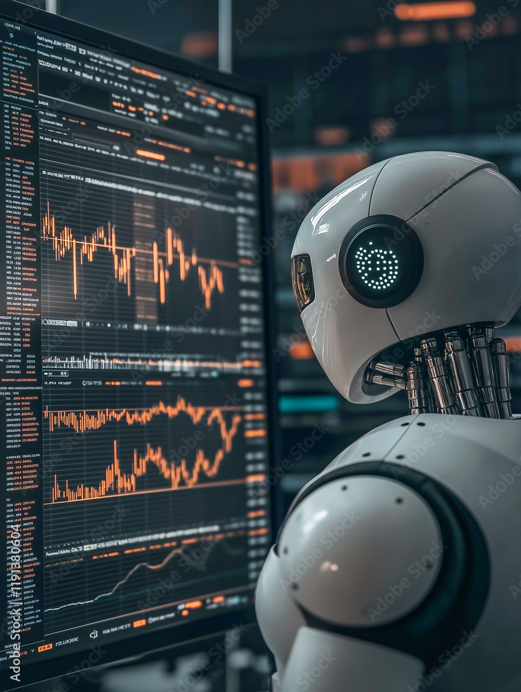Stock trading using artificial intelligence in close-up on the price ...