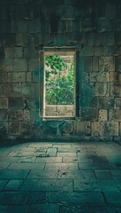 Wall Mural - Tranquil exterior view of an empty room with sturdy stone walls and architectural elegance