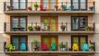 © DigitalSpace - A medium closeup showcasing a series of balconies with mismatched railings and eclectic furniture displaying a casual inviting atmosphere reflective of a playful urban lifestyle.