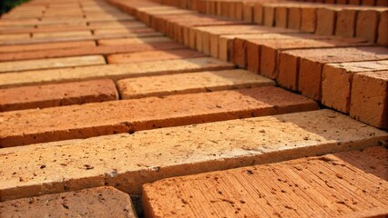 the rich warm tones of terracotta bricks arranged in a staggered pattern their porous surfaces marke