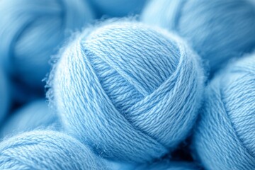 Blue wool strands up close. The texture of knitted wool yarn