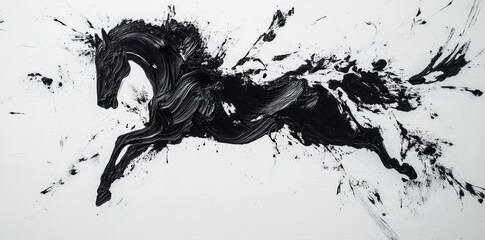 Wall Mural - An energetic black ink splash creates an abstract design on a light-colored canvas