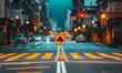 © jambulart - City street scene; pedestrian crossing, uphill traffic sign.