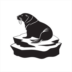 Walrus resting on ice silhouette vector illustration clipart black color design and solid white background 