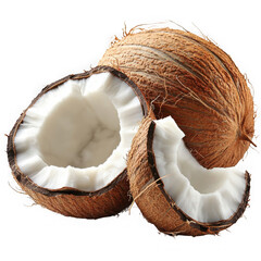 Fresh Cracked Coconuts Tropical Fruit Healthy Snack Exotic Food Summer Drink Ingredient