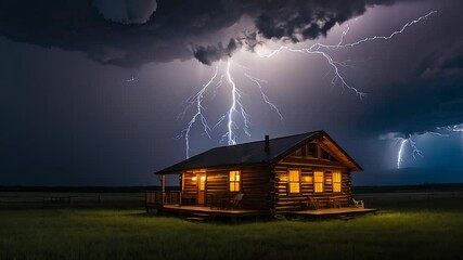 Canvas Print - house at night lightning