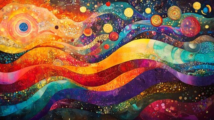abstract depiction of cosmic phenomena with vibrant energy fields and swirling galaxies