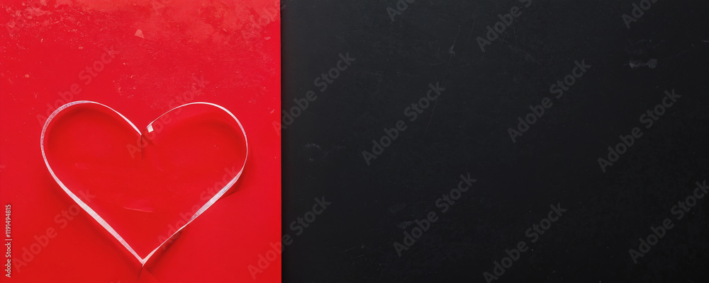 Red heart shape on a contrasting black background highlights love and ...