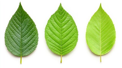 Canvas Print - A close-up of three vibrant green leaves showcasing their unique textures and shapes, ideal for use in environmental, botanical, or wellness-themed projects