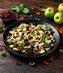 Wall Mural - Apple Cranberry Pecan Salad with feta cheese and vegetables. Healthy food.