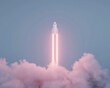 © Ryzhkov - Futuristic Rocket Launch with Neon Glow Amidst Misty Clouds in Space