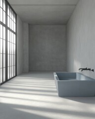 Wall Mural - A large grey bathtub is in a room with a window