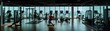 © DZIKRA  - City view gym; people workout; modern equipment.  Fitness lifestyle