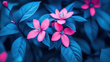 Sticker - Vibrant Pink Flowers Bloom Amidst Teal Leaves