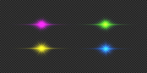 Wall Mural - set of multicolor horizontal light effects of lens flares