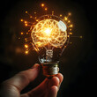 © Sheikhah - Brightly glowing brain-shaped network inside lightbulb, representing powerful ideas and human creativity, illustrating futuristic concepts of intelligence and technological breakthroughs.
