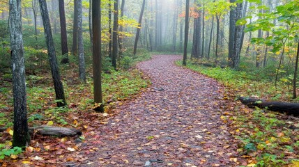 Poster - Autumn Trail Winding Through Misty Forest