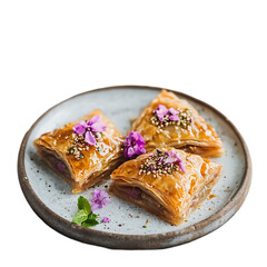 Delicious Golden Baklava Pastry Sweet Treat Dessert Food Photography nuts mint baked tasty flaky    