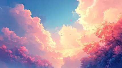 Wall Mural - a morning sky with subtle clouds illuminated by soft sunlight, creating a warm and serene atmosphere