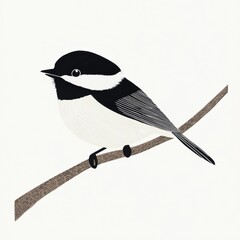 Minimalist Illustration of a Chickadee Perched on a Branch 15