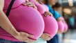 © Kharkovich - Pregnant women in line wearing pink shirts displaying baby bumps