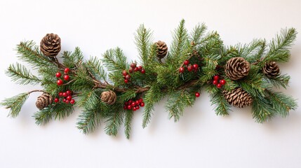 Wall Mural - Festive greenery with pinecones and berries for holiday decoration display