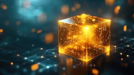 Wall Mural - Luminous Cube Network Data Visualization