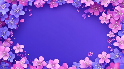 Sticker - Beautiful floral frame with vibrant blossoms on a purple background