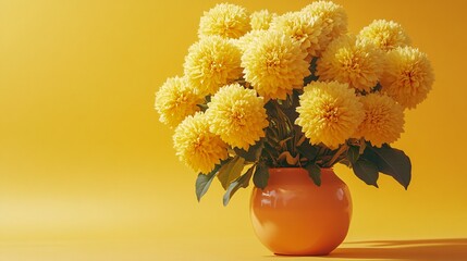 Sticker - Bright yellow flowers in a simple orange vase against a warm yellow background