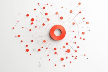 Poster - Graphical representation of a minimalistic virus design featuring red and white color scheme with abstract elements. Generative AI