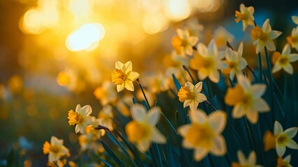 Wall Mural - Golden Daffodils in Evening Sunlight