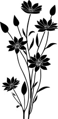 Wall Mural - simple black graphic drawing silhouette of flower, logo, design