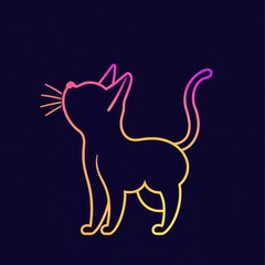 Wall Mural - Colorful outline of cat looking up, on dark blue background, for pet designs, icon, symbol