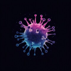 Fototapete - Colorful minimalistic representation of a virus in graphical art on a dark background. Generative AI