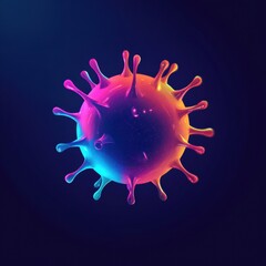 Poster - Graphical representation of a colorful virus model with vibrant spikes on a dark background. Generative AI